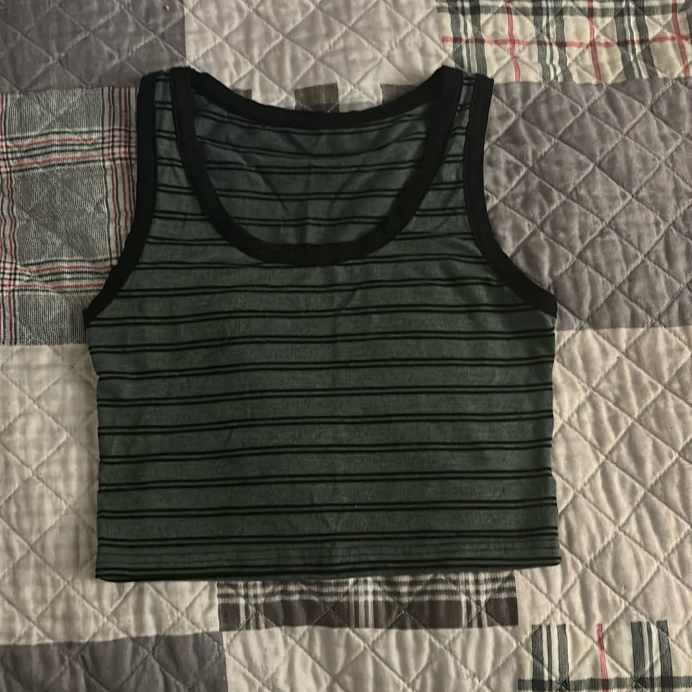 Dark Green Striped Cropped Tank